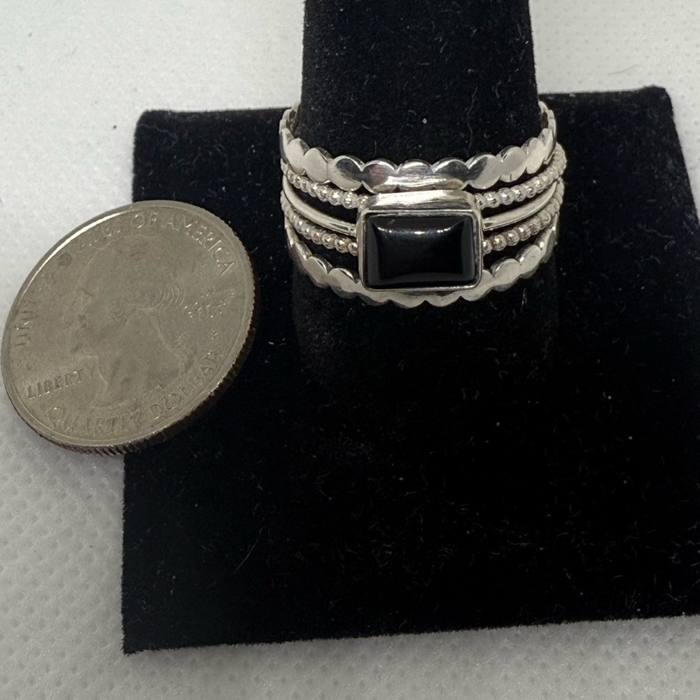 5 Stack Ring Set Black Onyx And Sterling Silver S… - image 4